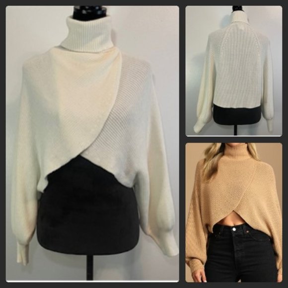 Lulus Sweaters - EUC - Lulus Breezy Turtleneck Cross Front Cropped Sweater in Off White - Medium